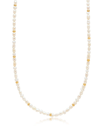 Nialaya Men's Necklace Men's Mini Pearl Choker with Gold Plating 18 Inches / 45.72 cm MNEC_225